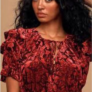 Free People Red Floral Blouse